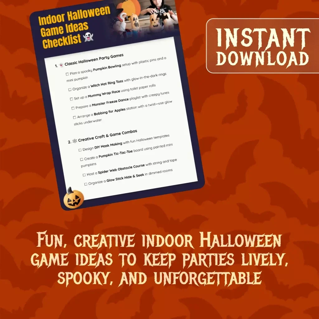 Indoor Halloween Game Ideas Checklist | Fun Party Games, Crafts, Trivia & Candy Challenges for Kids and Adults | Printable Digital Download