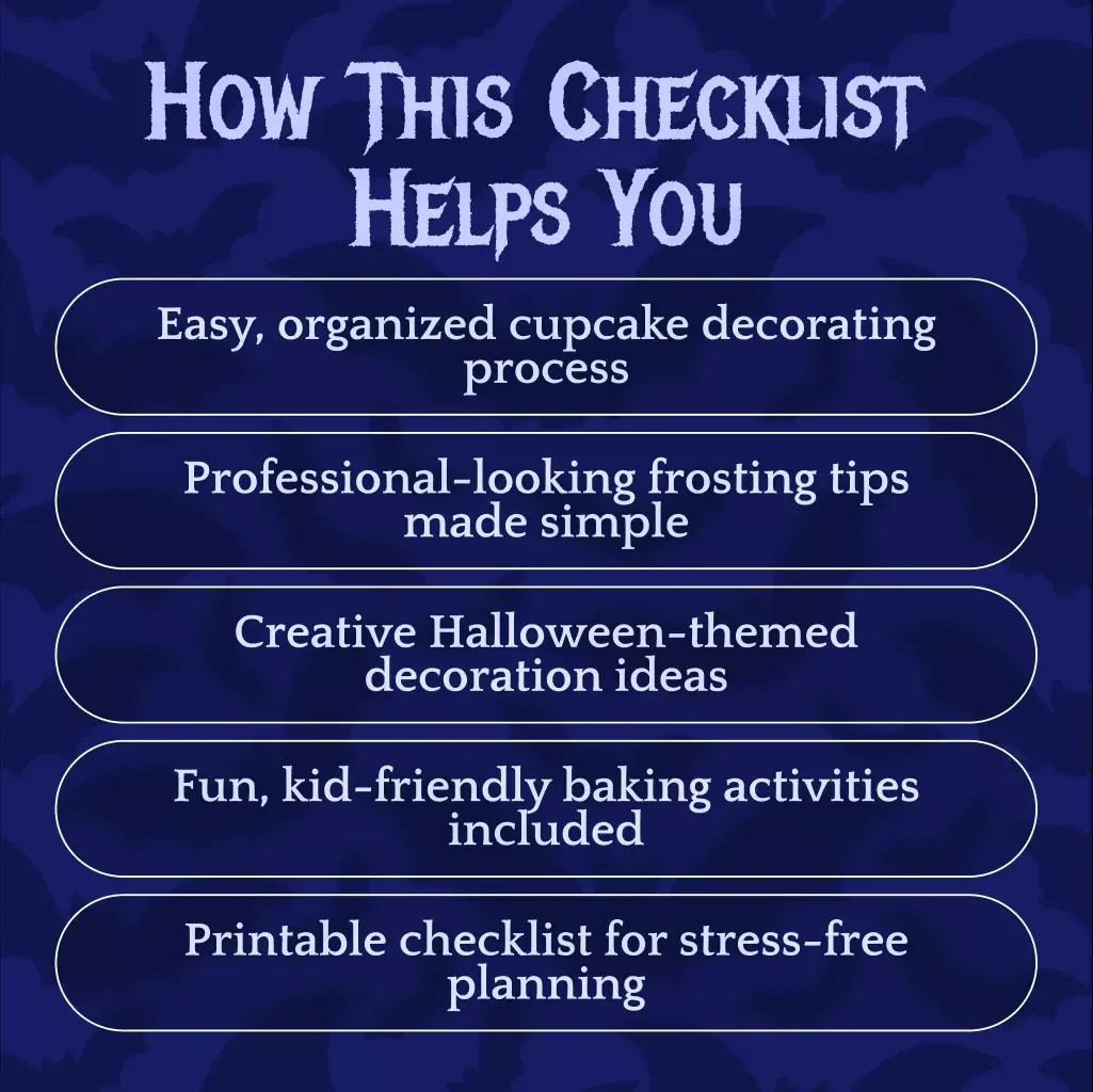 Halloween Cupcake Decorating Checklist | Printable Digital Download | Spooky Cupcake Ideas, eBook & Baking Guide for Halloween Party Treats