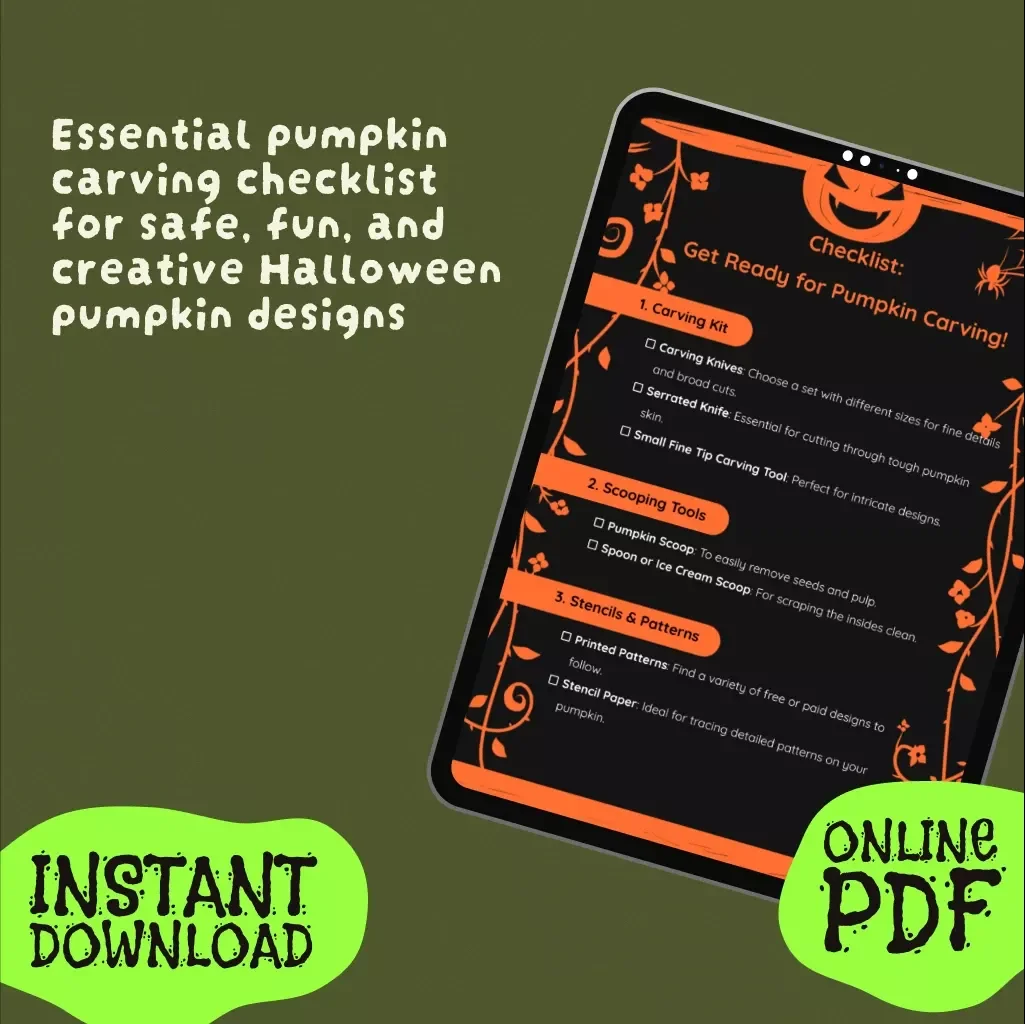 Checklist: Get Ready for Pumpkin Carving! | Halloween Carving Kit Guide, Printable Stencils, Tools & Safety Tips Digital Download