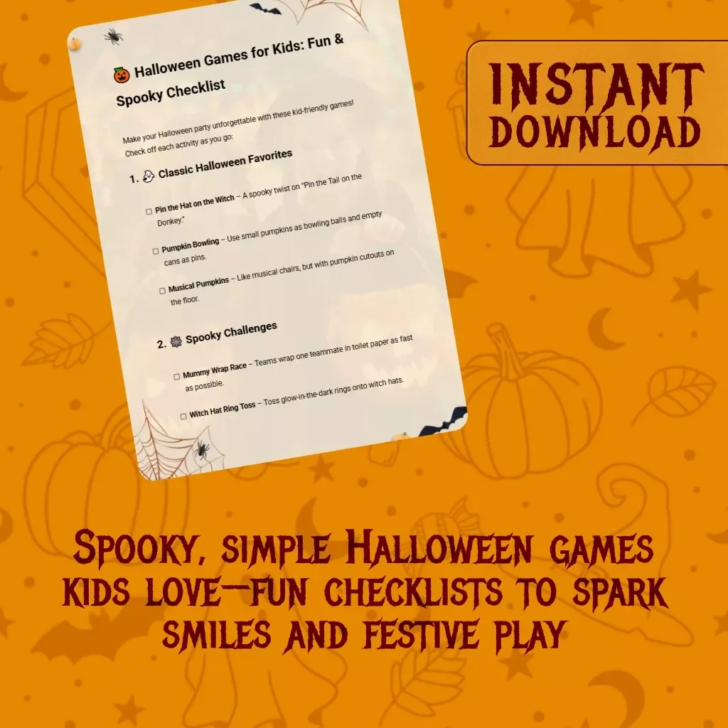Halloween Games for Kids: Fun & Spooky Checklist | Printable Party Games, Kids Halloween Activities, Instant Digital Download