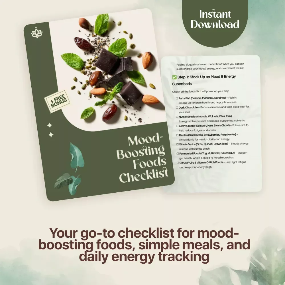 Mood-Boosting Foods Checklist | Digital Download Guide, eBook & Wellness Nutrition Printable for Energy, Happiness & Healthy Eating