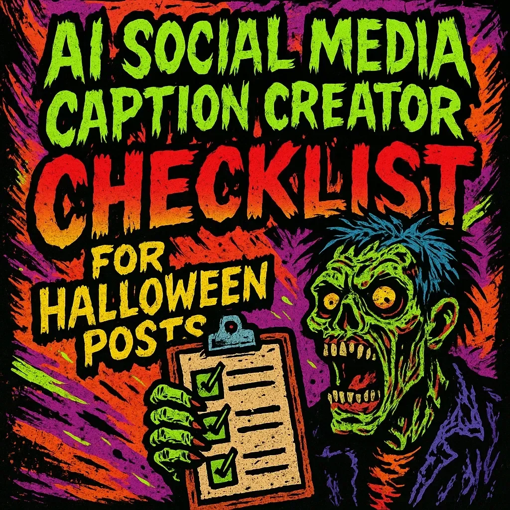 AI Social Media Caption Creator Checklist for Halloween Posts | Digital Download Guide, eBook & Marketing Tool for Instagram, TikTok, Facebook & Twitter
