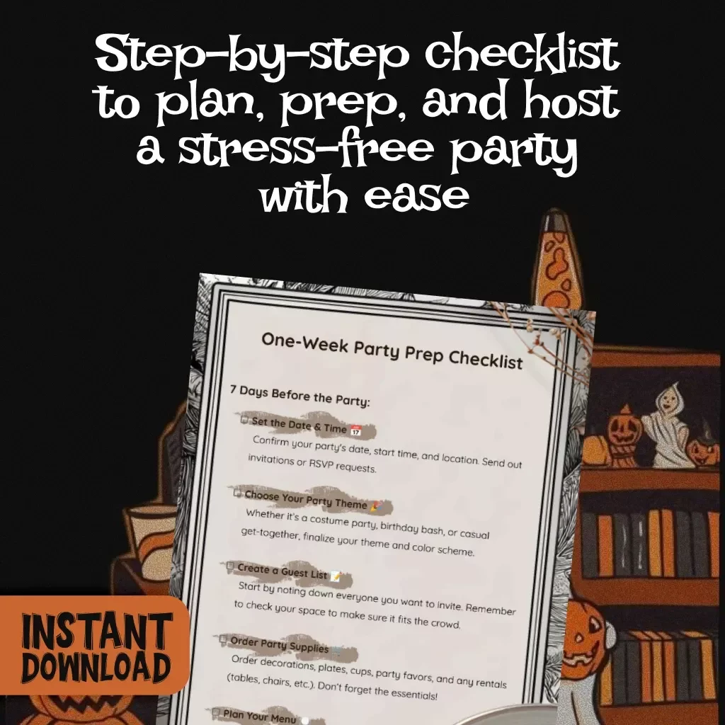 One-Week Party Prep Checklist | Printable Digital Download | Easy Party Planning Guide for Stress-Free Hosting