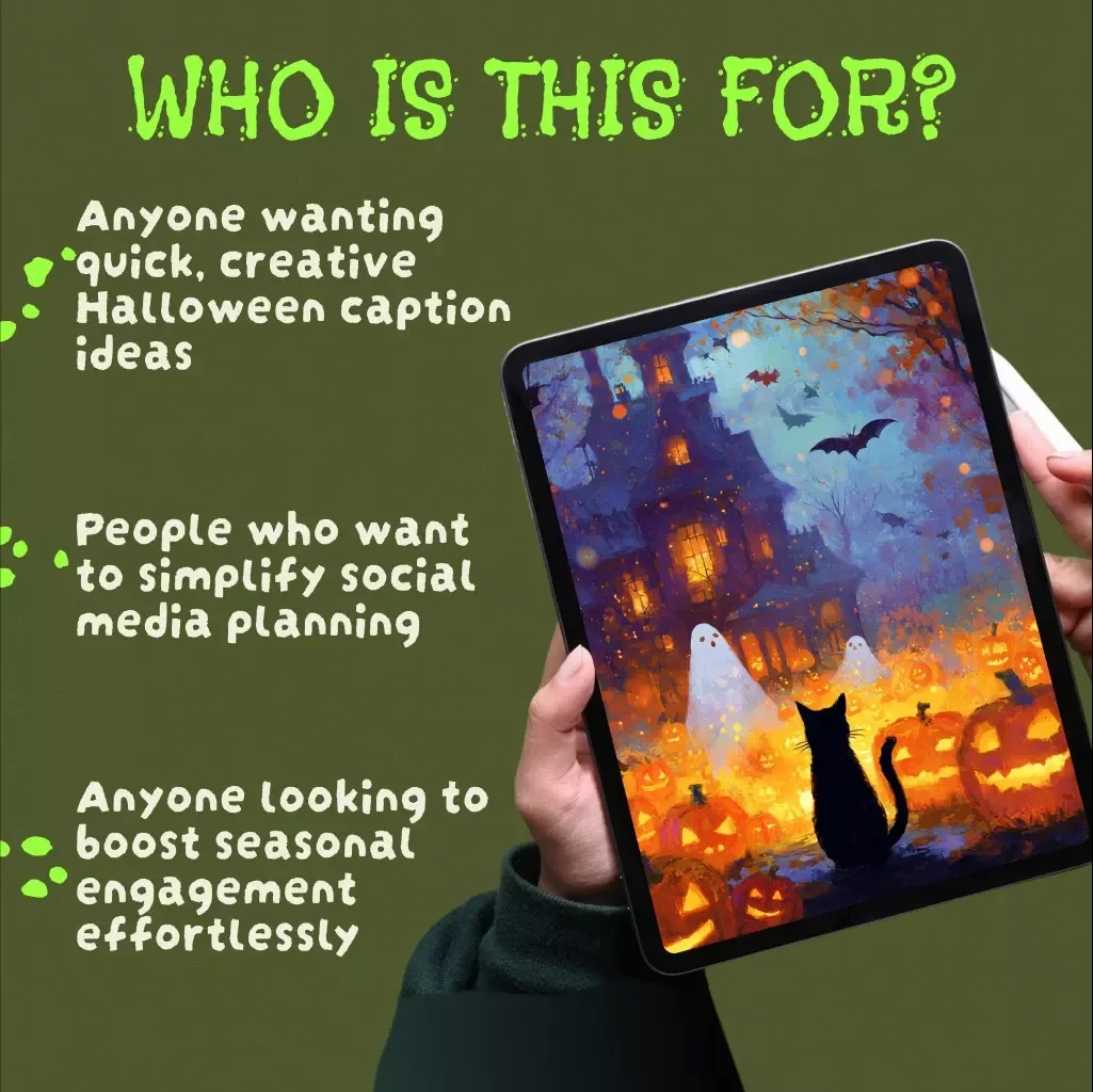 AI Social Media Caption Creator Checklist for Halloween Posts | Digital Download Guide, eBook & Marketing Tool for Instagram, TikTok, Facebook & Twitter