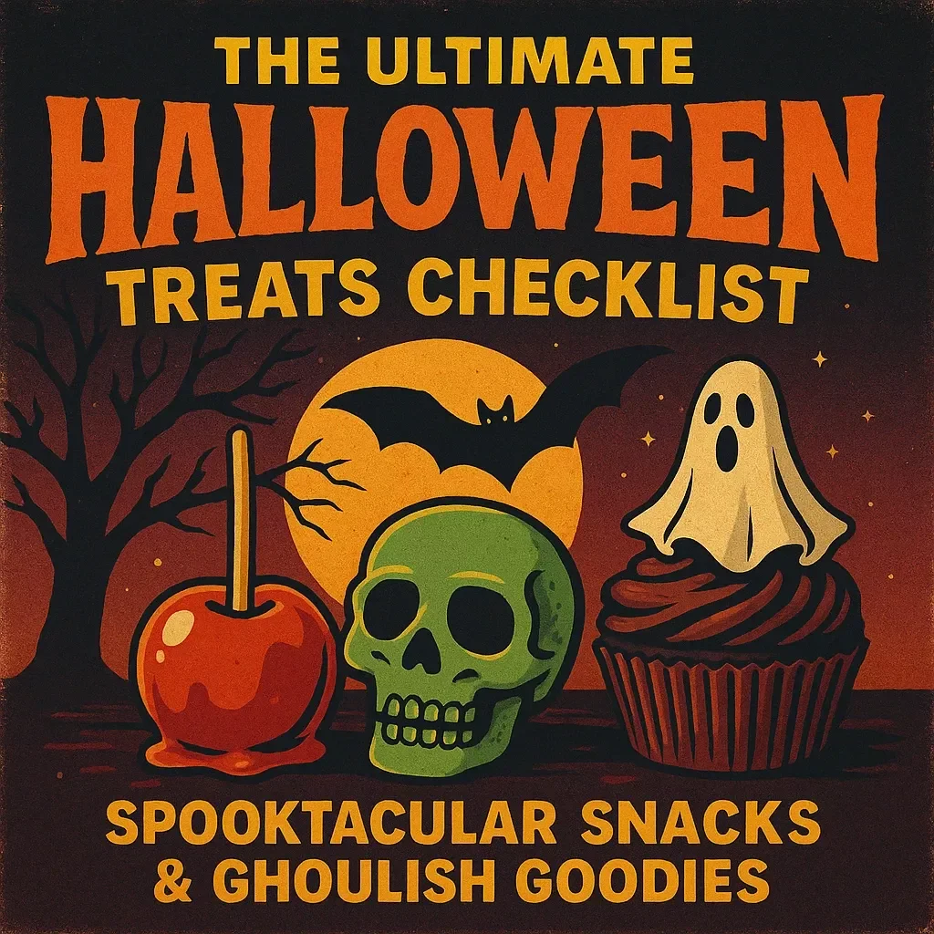 The Ultimate Halloween Treats Checklist: Spooktacular Snacks & Ghoulish Goodies | Printable Halloween Treats Ideas Guide for Parties & DIY Snacks