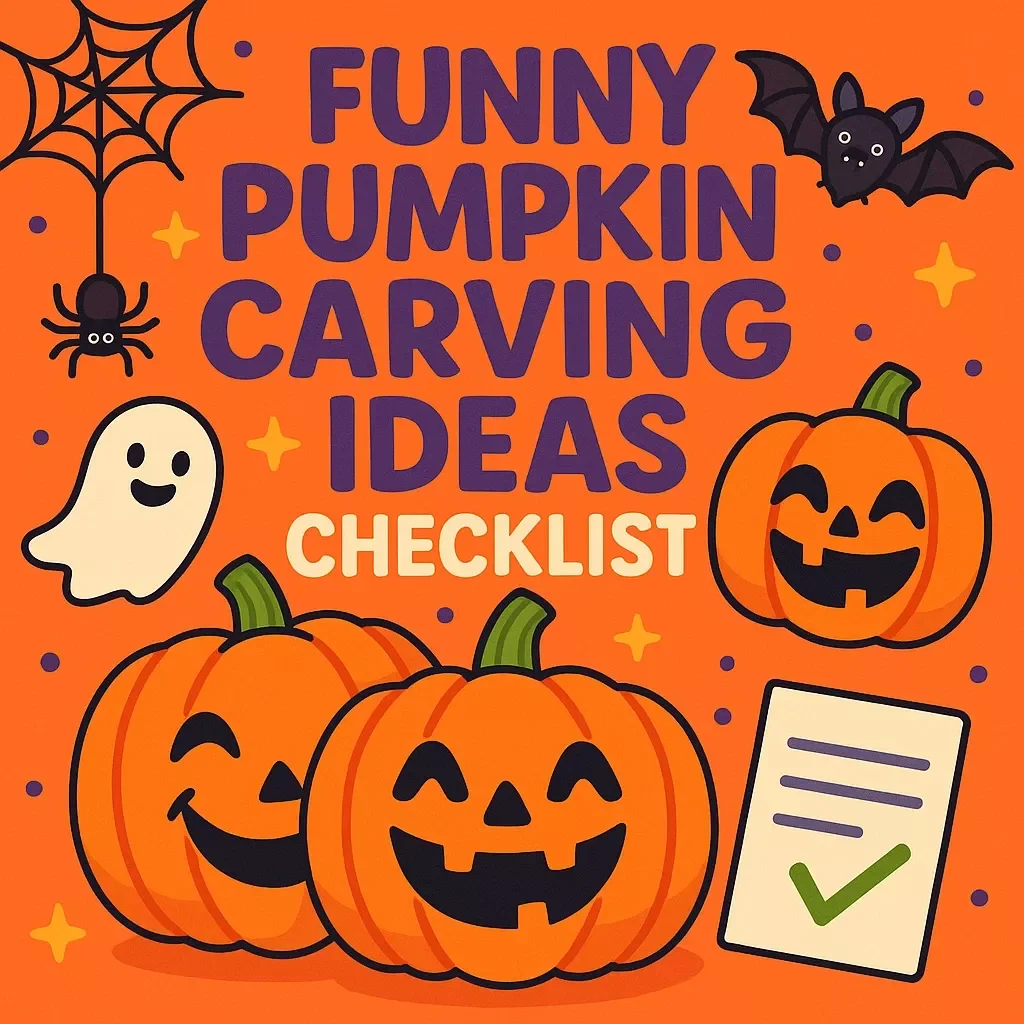 Funny Pumpkin Carving Ideas Checklist | Digital Download Halloween Guide for Funny Pumpkin Carving Faces, Tools & Display Tips
