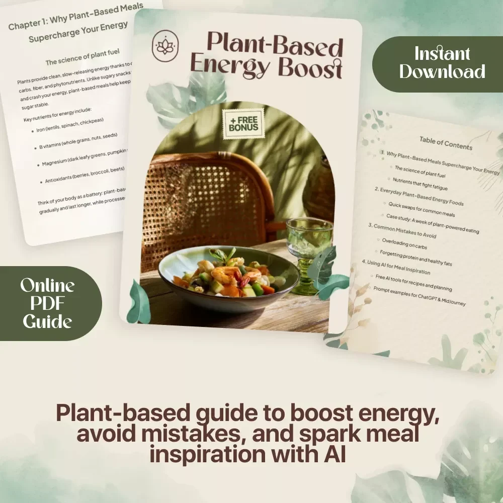 Plant-Based Energy Boost Guide | Digital Download eBook | Healthy Eating for More Energy, Vegan Nutrition, Meal Inspiration with AI Tools