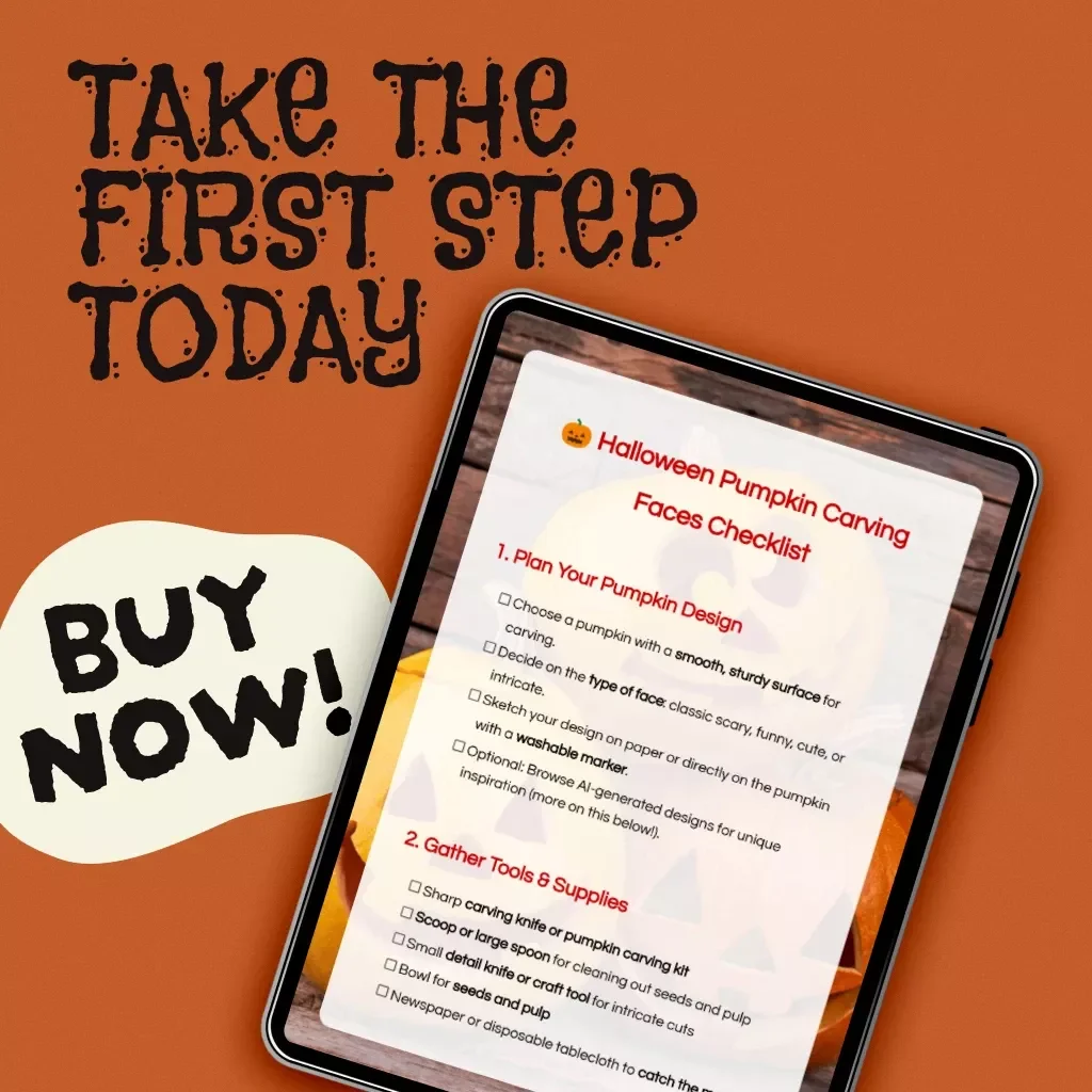 Halloween Pumpkin Carving Faces Checklist | Printable Digital Download | Easy Step-by-Step Halloween Pumpkin Carving Faces Guide