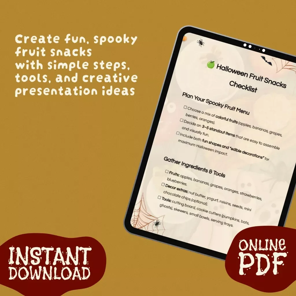 Halloween Fruit Snacks Checklist | Printable Halloween Fruit Snack Ideas | DIY Healthy Spooky Treats Planner