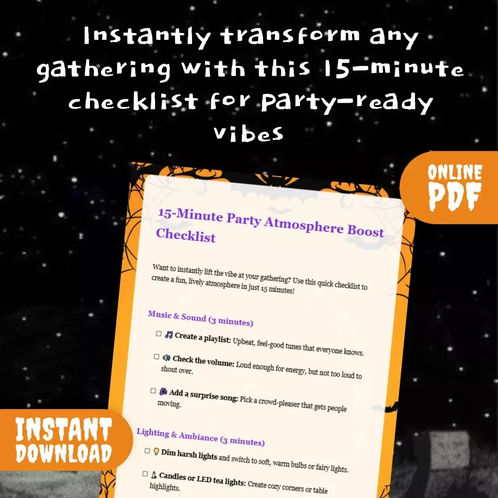 15-Minute Party Atmosphere Boost Checklist | Instant Party Prep Guide | Printable Digital Download for Last-Minute Party Hosts
