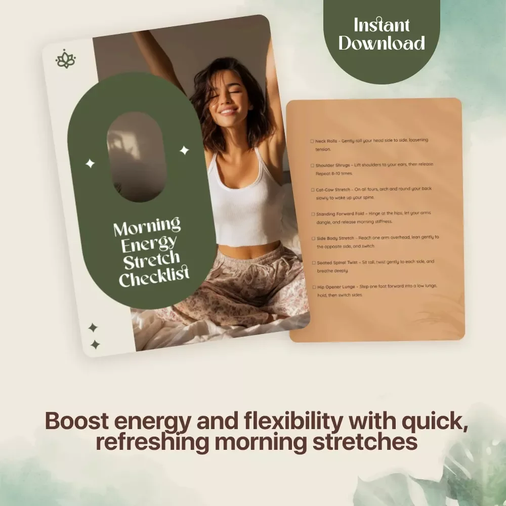 Morning Energy Stretch Checklist | Digital Download | Printable Stretching Guide for Daily Wellness, Flexibility, and Stress Relief