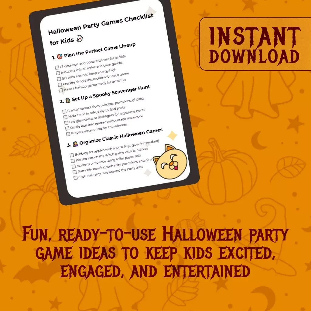 Halloween Party Games Checklist for Kids | Printable Party Planner | Fun Scavenger Hunt, Crafts, Treat Challenges & More | Instant Digital Download