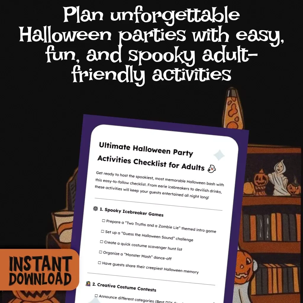 Ultimate Halloween Party Activities Checklist for Adults – Fun Halloween Party Activities for Adults Guide & Printable Checklist