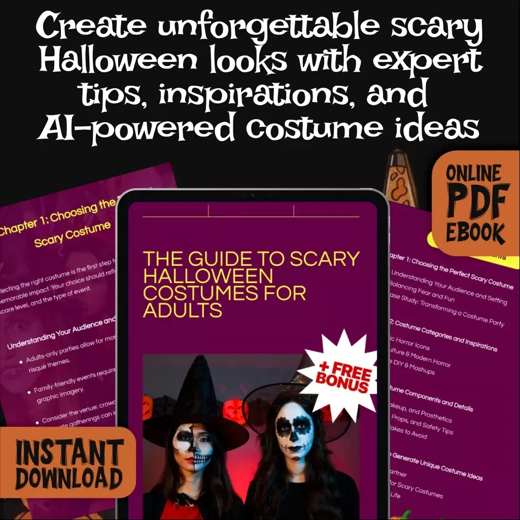 The Guide to Scary Halloween Costumes for Adults | Digital Download eBook, Horror Costume Ideas, DIY Halloween Checklist & AI Inspiration
