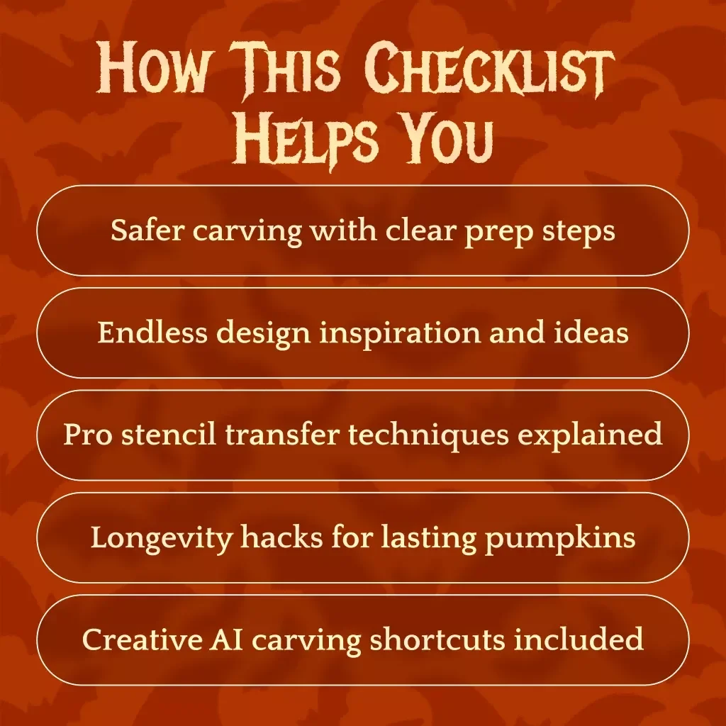 Jack-O’-Lantern Masterpiece Checklist | Cool Halloween Pumpkin Carving Ideas | Printable Digital Download Halloween Guide
