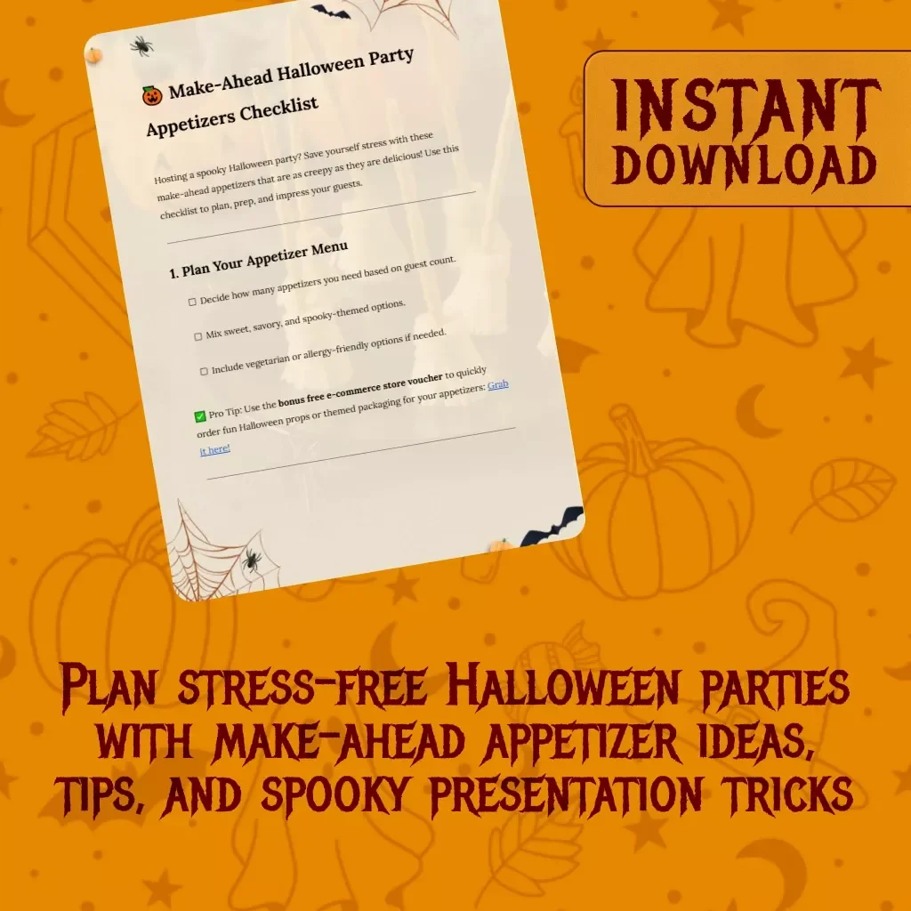 Make-Ahead Halloween Party Appetizers Checklist | Printable Digital Download for Spooky Party Planning, Easy Make-Ahead Halloween Party Appetizers Ideas