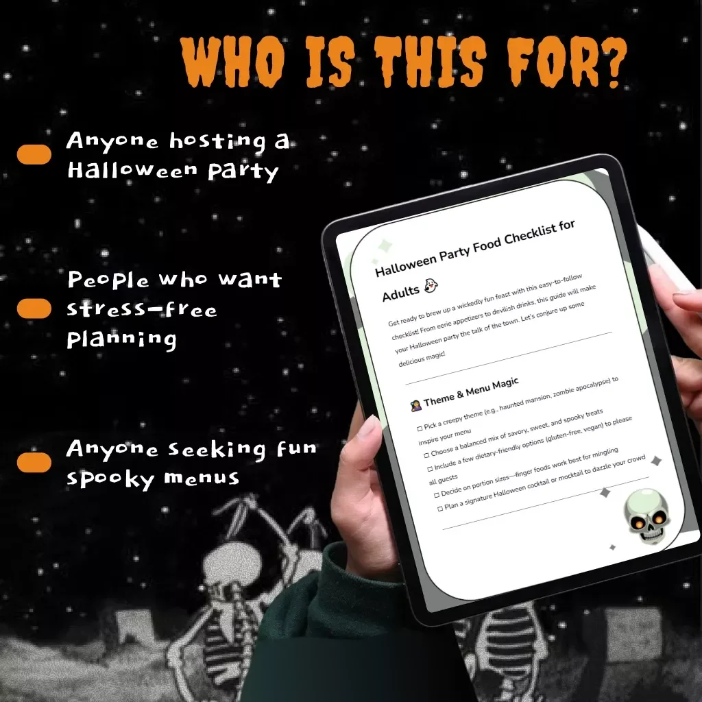 Halloween Party Food Checklist for Adults | Printable Spooky Menu Planner, Themed Treat Ideas, Cocktails & Decor Guide | Digital Download