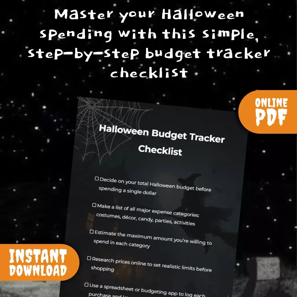 Halloween Budget Tracker Checklist | Printable Budget Tracker for Halloween Expenses | Digital Download for Planning Costumes, Décor, Candy, Parties & Activities
