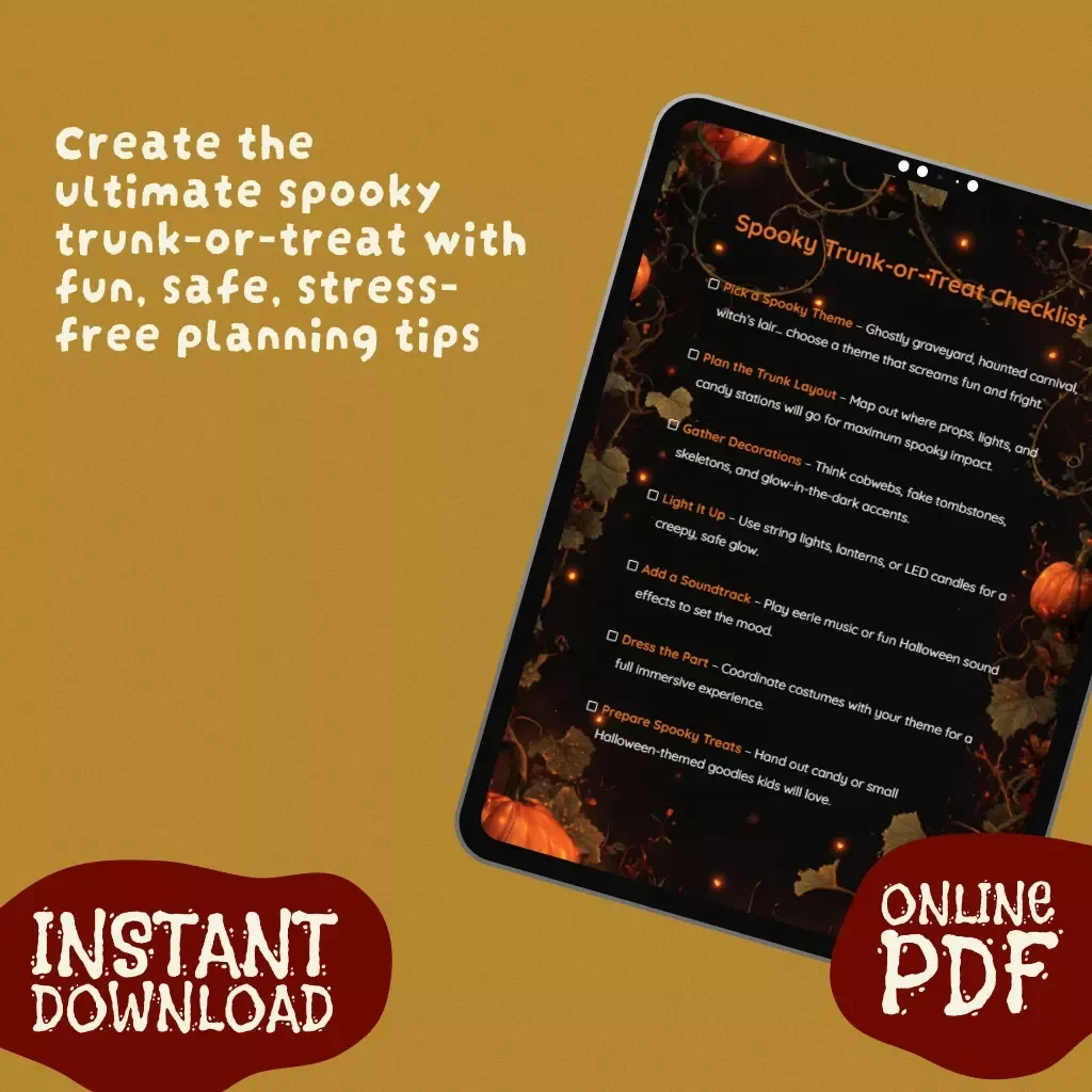 Spooky Trunk-or-Treat Checklist | Printable Digital Halloween Party Planning Guide with Spooky Trunk or Treat Ideas