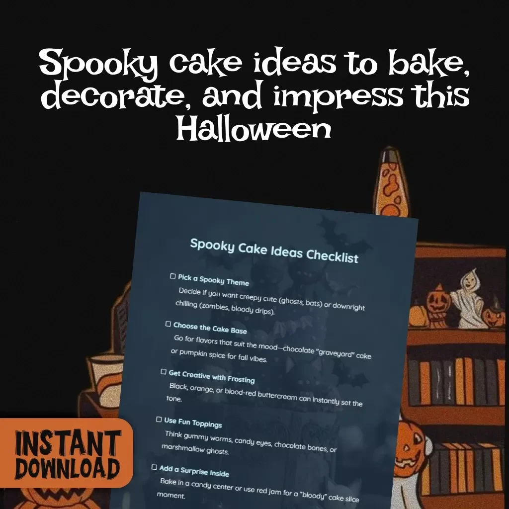 Spooky Cake Ideas Checklist | Halloween Baking Guide | Digital Download of Spooky Cake Ideas for Creepy Cute & Chilling Cakes