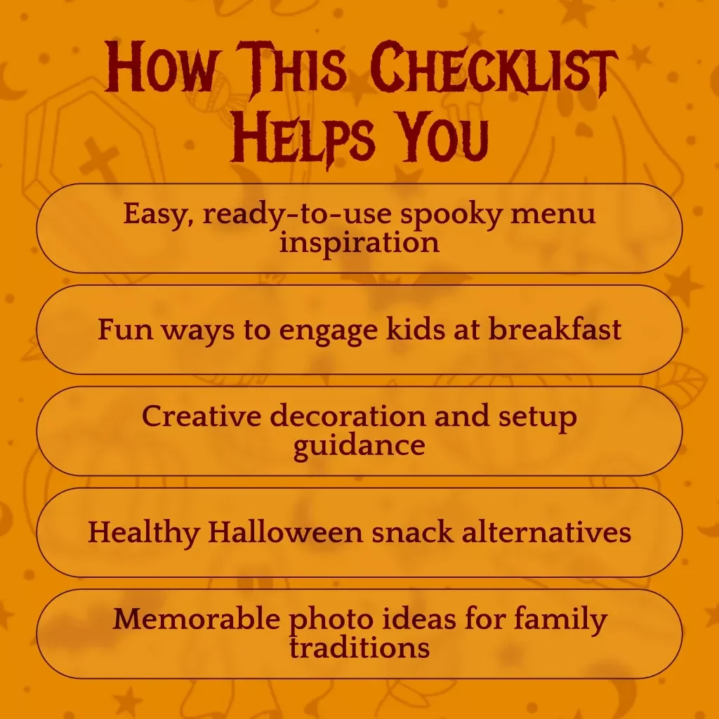 Spooky Breakfast Checklist | Fun & Easy Halloween Morning Ideas | Digital Download PDF with Spooky Breakfast Ideas, Ghost Pancakes, Witches’ Brew Smoothie, and More