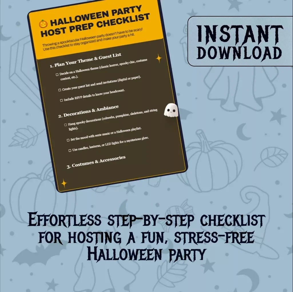 Halloween Party Host Prep Checklist | Printable Digital Download for Halloween Party Planning, Decorations, Food, Costumes & Games