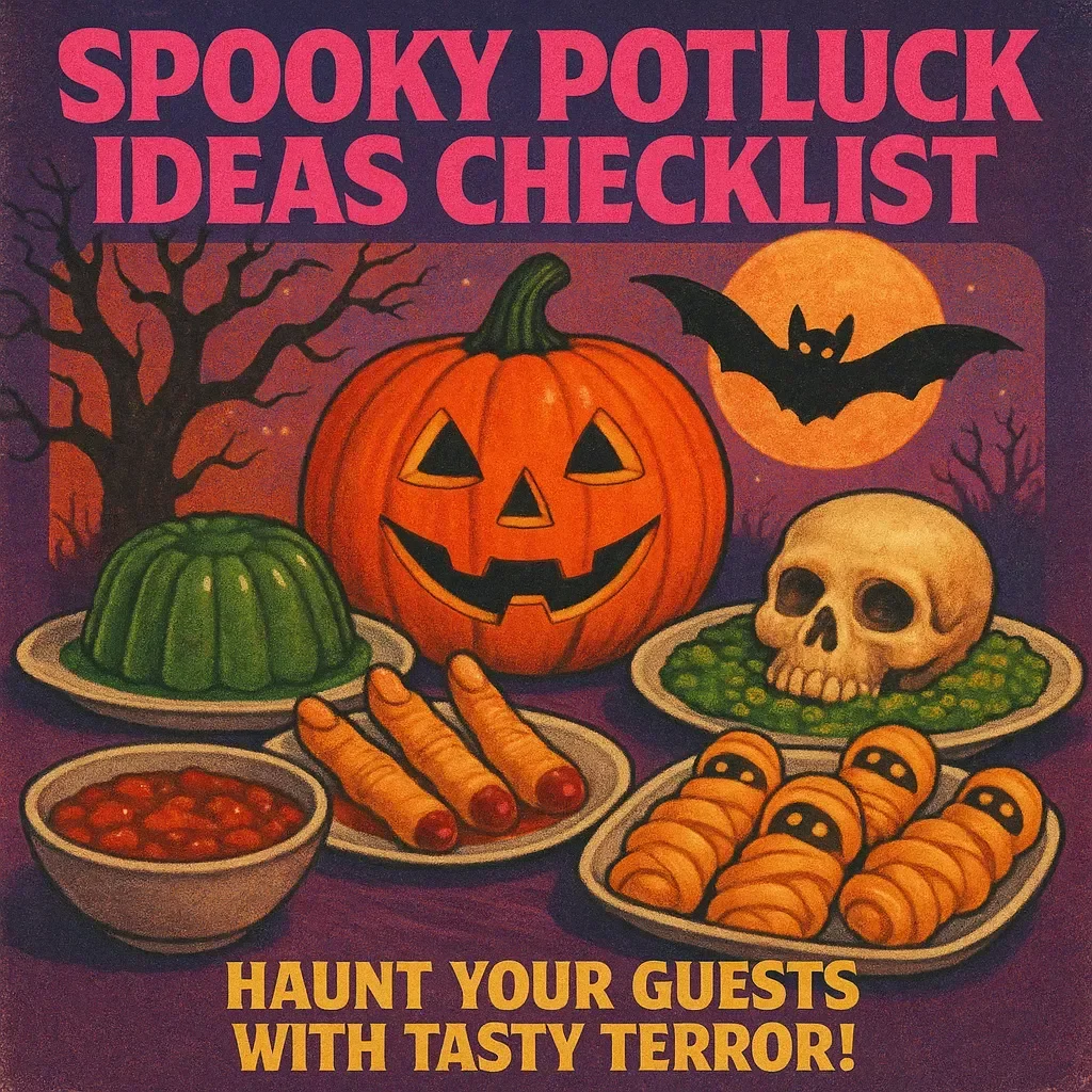 Spooky Potluck Ideas Checklist: Haunt Your Guests with Tasty Terror! | Halloween Party Food Ideas, Digital Download, eBook, Guide & Printable Checklist