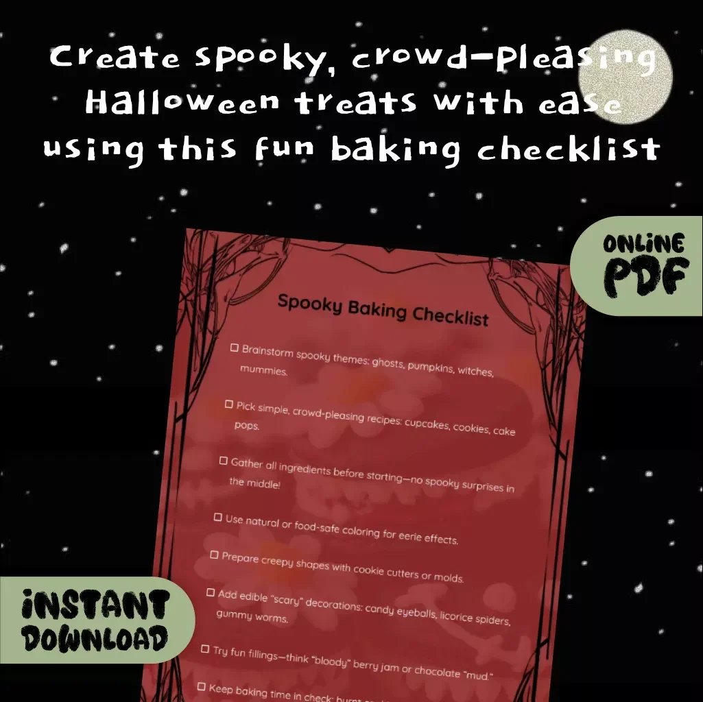 Spooky Baking Checklist | Halloween Baking Guide | Digital Download Party Planning eBook for Cupcakes, Cookies & Cake Pops