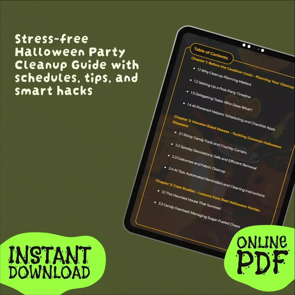 Spooky to Sparkling: The Ultimate Halloween Party Cleanup Guide | Digital Download Halloween Party Cleanup Schedule, eBook & Checklist