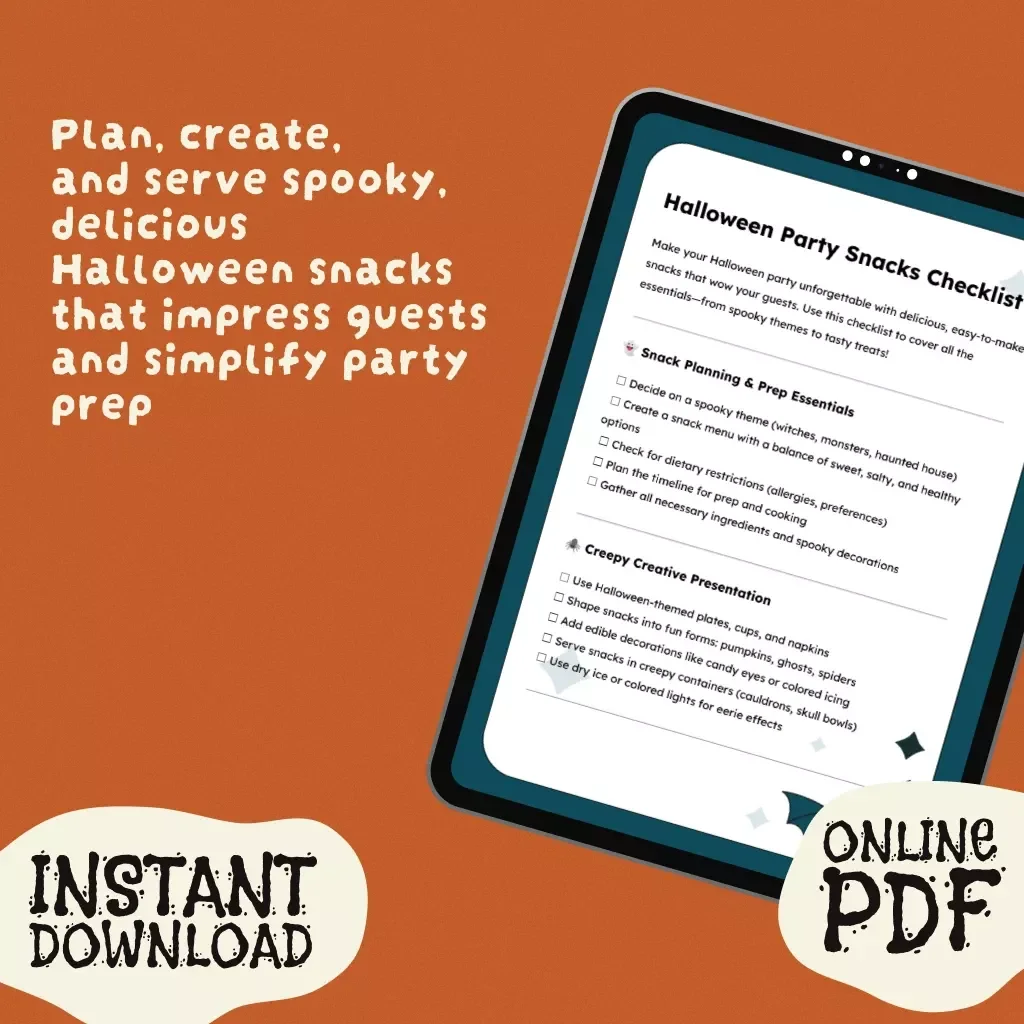 Halloween Party Snacks Checklist | Printable Halloween Party Snacks Planner & Spooky Treat Ideas | Digital Download