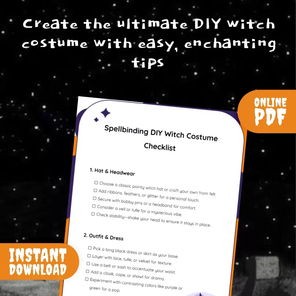 Spellbinding DIY Witch Costume Checklist | Printable Witch Costume Checklist for DIYers | Halloween Costume Planning Guide (Digital Download)