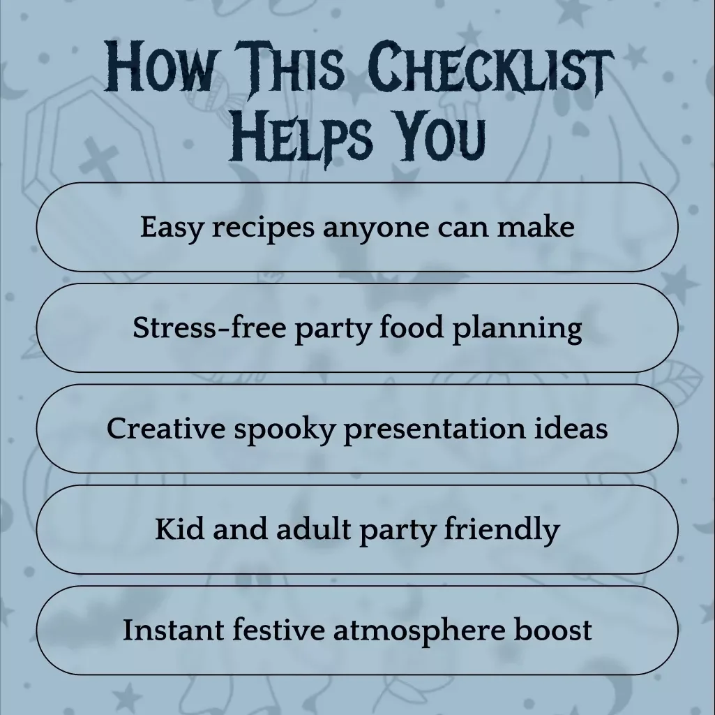 Scary Halloween Food Ideas Checklist | Printable Digital Download | Spooky Party Recipes, Creepy Treats & Halloween Decorations Guide