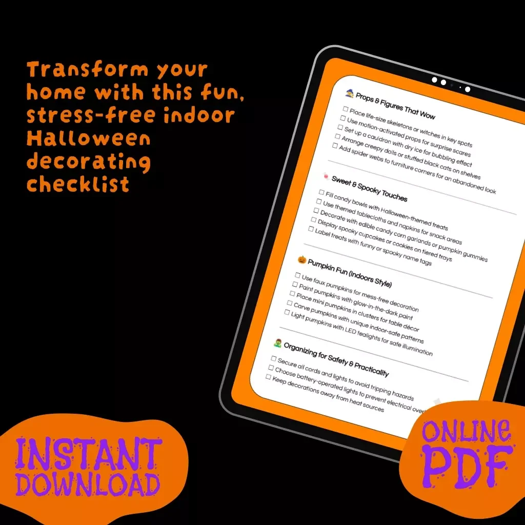 Indoor Halloween Decorations Checklist | Printable Digital Download | DIY Spooky Home Décor Guide