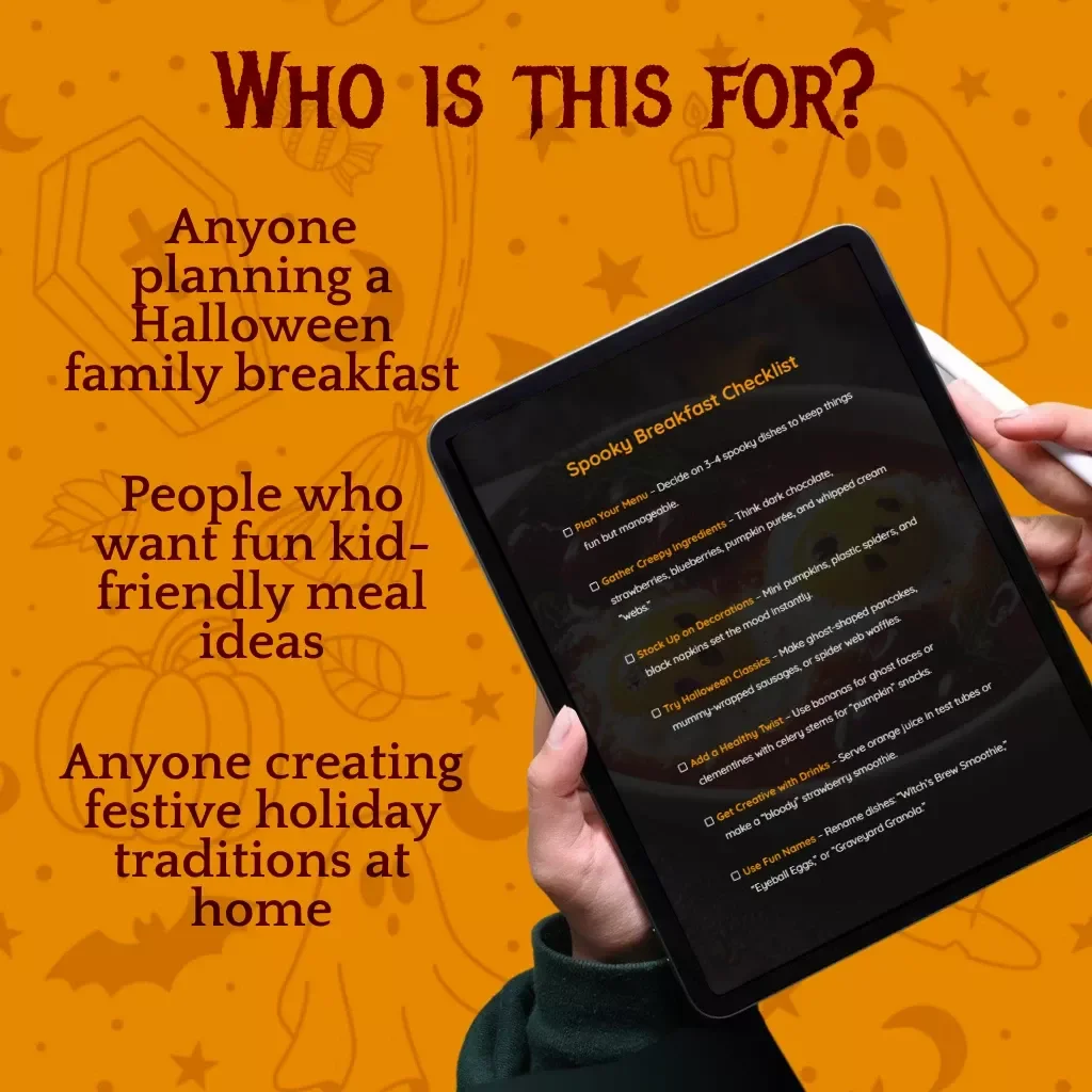 Spooky Breakfast Checklist | Fun & Easy Halloween Morning Ideas | Digital Download PDF with Spooky Breakfast Ideas, Ghost Pancakes, Witches’ Brew Smoothie, and More