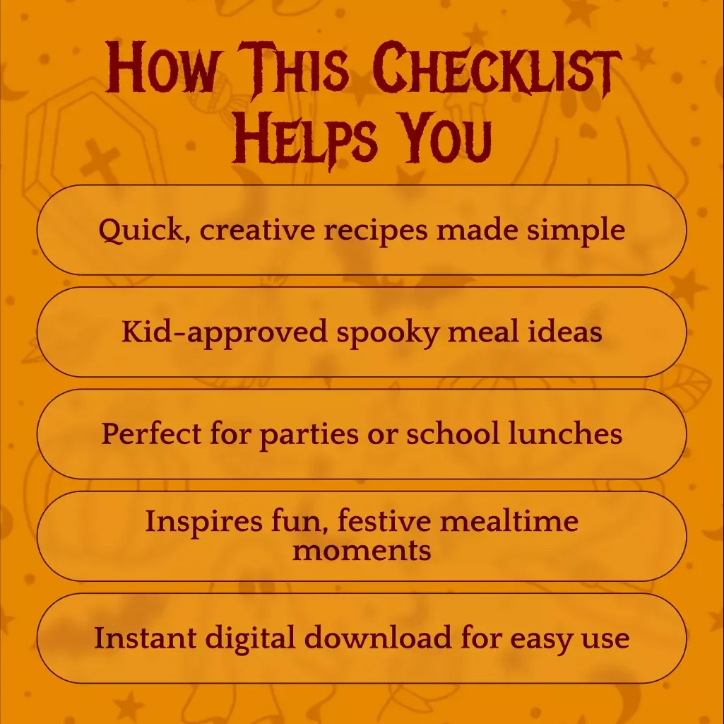 Spooky Lunch Ideas Checklist: Make Lunchtime a Haunted Delight! | Halloween Food Ideas | Digital Download eBook & Party Guide