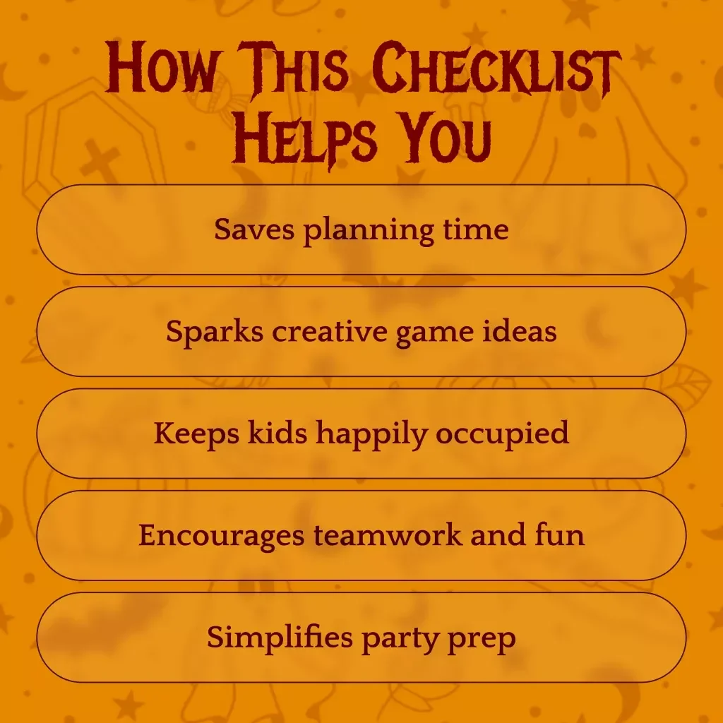 Halloween Party Games Checklist for Kids | Printable Party Planner | Fun Scavenger Hunt, Crafts, Treat Challenges & More | Instant Digital Download