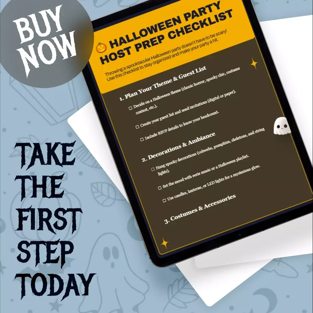Halloween Party Host Prep Checklist | Printable Digital Download for Halloween Party Planning, Decorations, Food, Costumes & Games