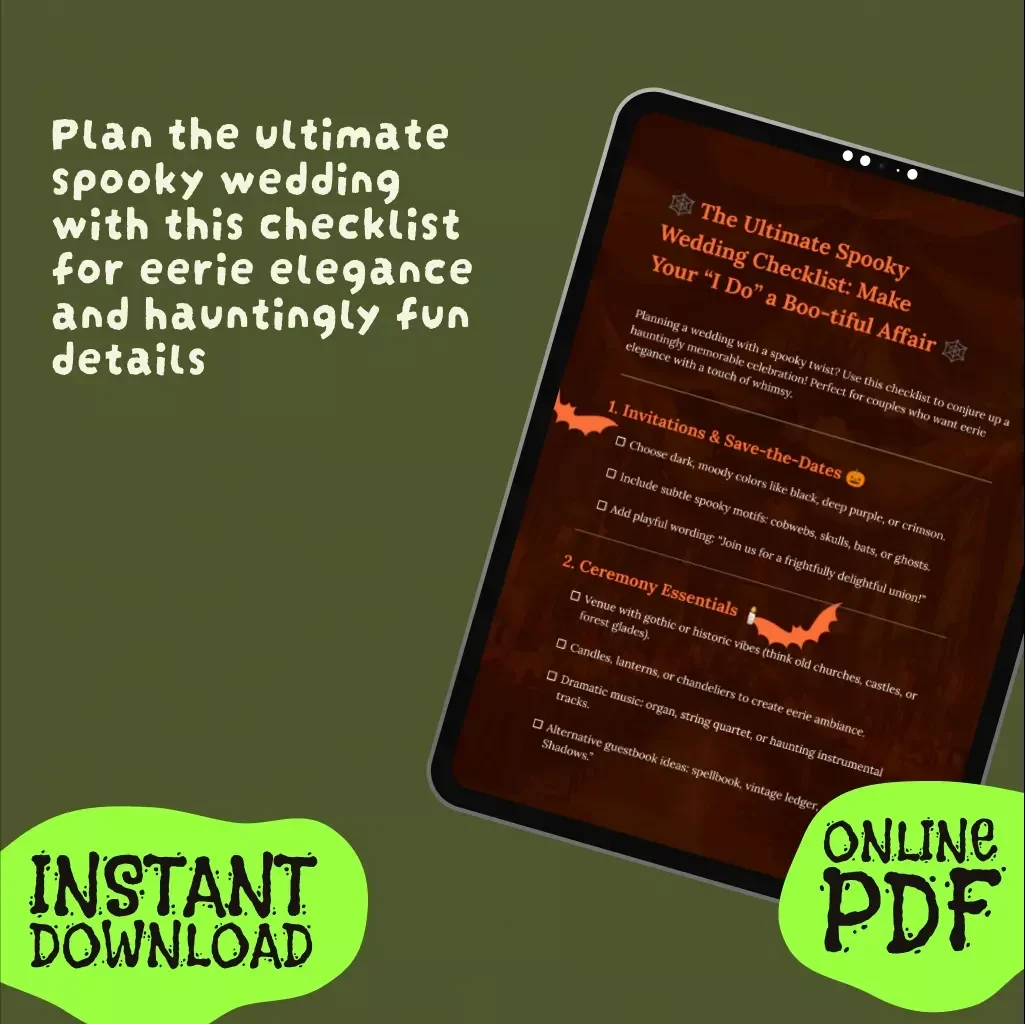 The Ultimate Spooky Wedding Checklist: Make Your “I Do” a Boo-tiful Affair | Halloween Wedding Planning Guide | Gothic Wedding eBook | Digital Download