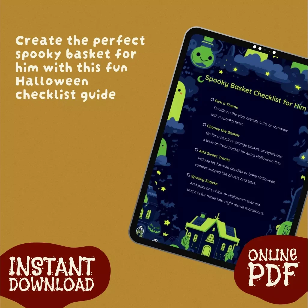 Spooky Basket Checklist for Him | Halloween Gift Ideas | Digital Download Guide, eBook & Printable Checklist for Boyfriend, Husband or Partner