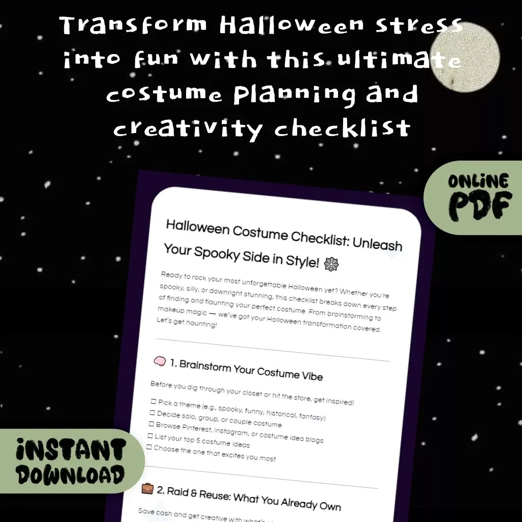 Halloween Costume Checklist: Unleash Your Spooky Side in Style | Digital Download eBook & Halloween Costume Ideas Guide