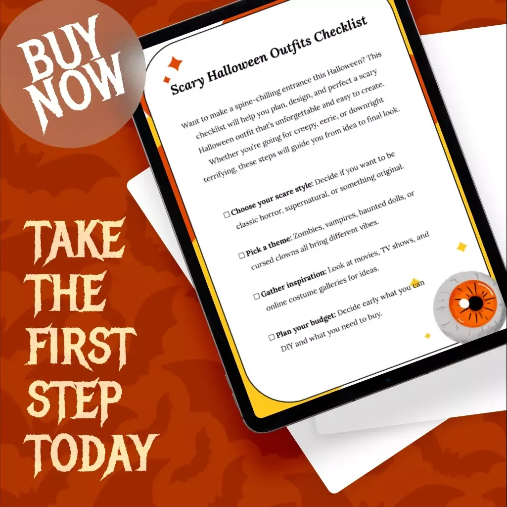 Scary Halloween Outfits Checklist | Digital Download Guide for Creepy, Eerie & Terrifying Costume Ideas, DIY Horror Looks & Spooky Party Prep