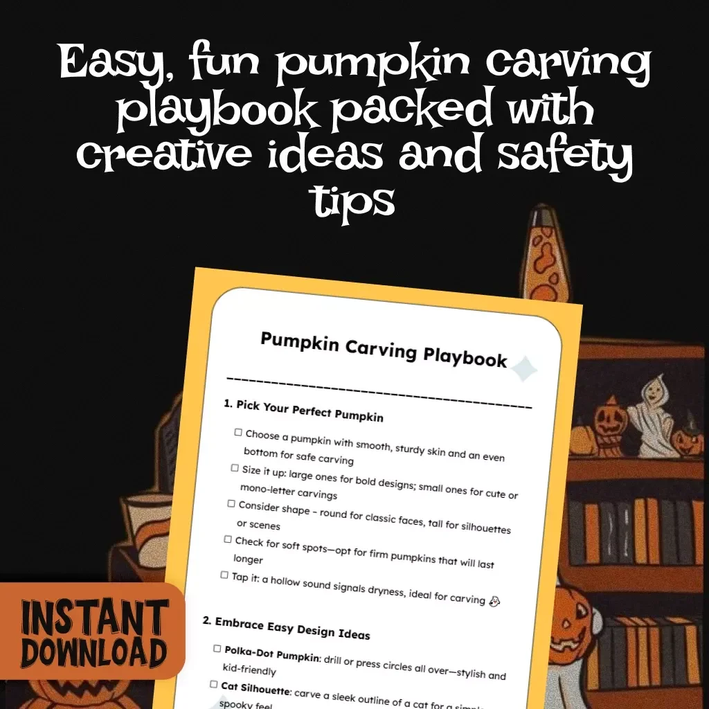 Pumpkin Carving Playbook Checklist | Easy Halloween Pumpkin Carving Ideas | Family-Friendly Digital Download