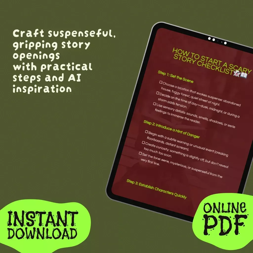 How to Start a Scary Story Checklist – Step-by-Step Guide to Writing Suspenseful Openings, Tips, and AI Creativity Prompts for Creepy Storytelling