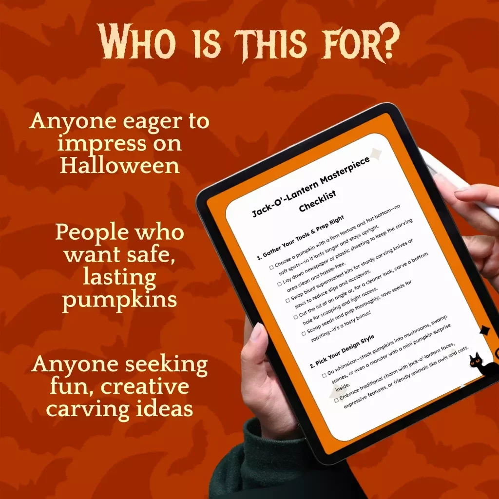 Jack-O’-Lantern Masterpiece Checklist | Cool Halloween Pumpkin Carving Ideas | Printable Digital Download Halloween Guide