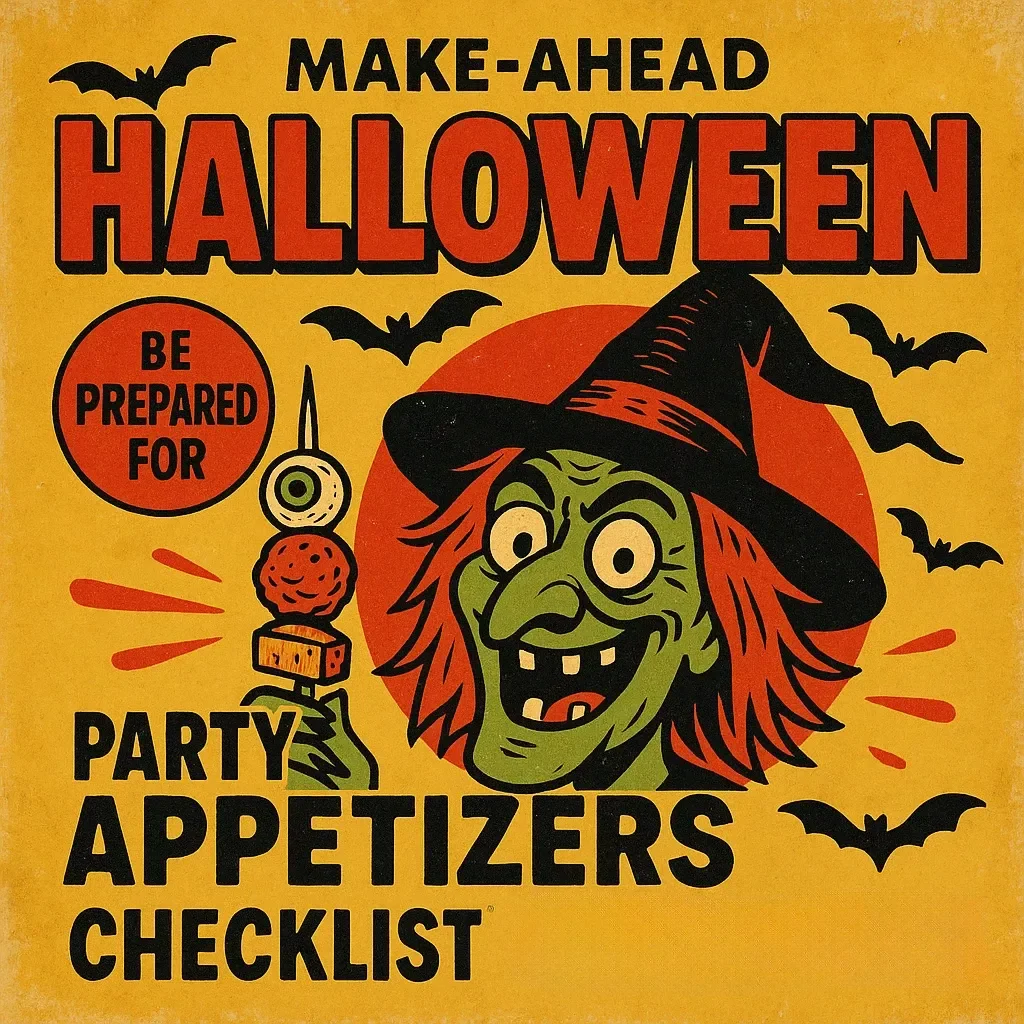 Make-Ahead Halloween Party Appetizers Checklist | Printable Digital Download for Spooky Party Planning, Easy Make-Ahead Halloween Party Appetizers Ideas