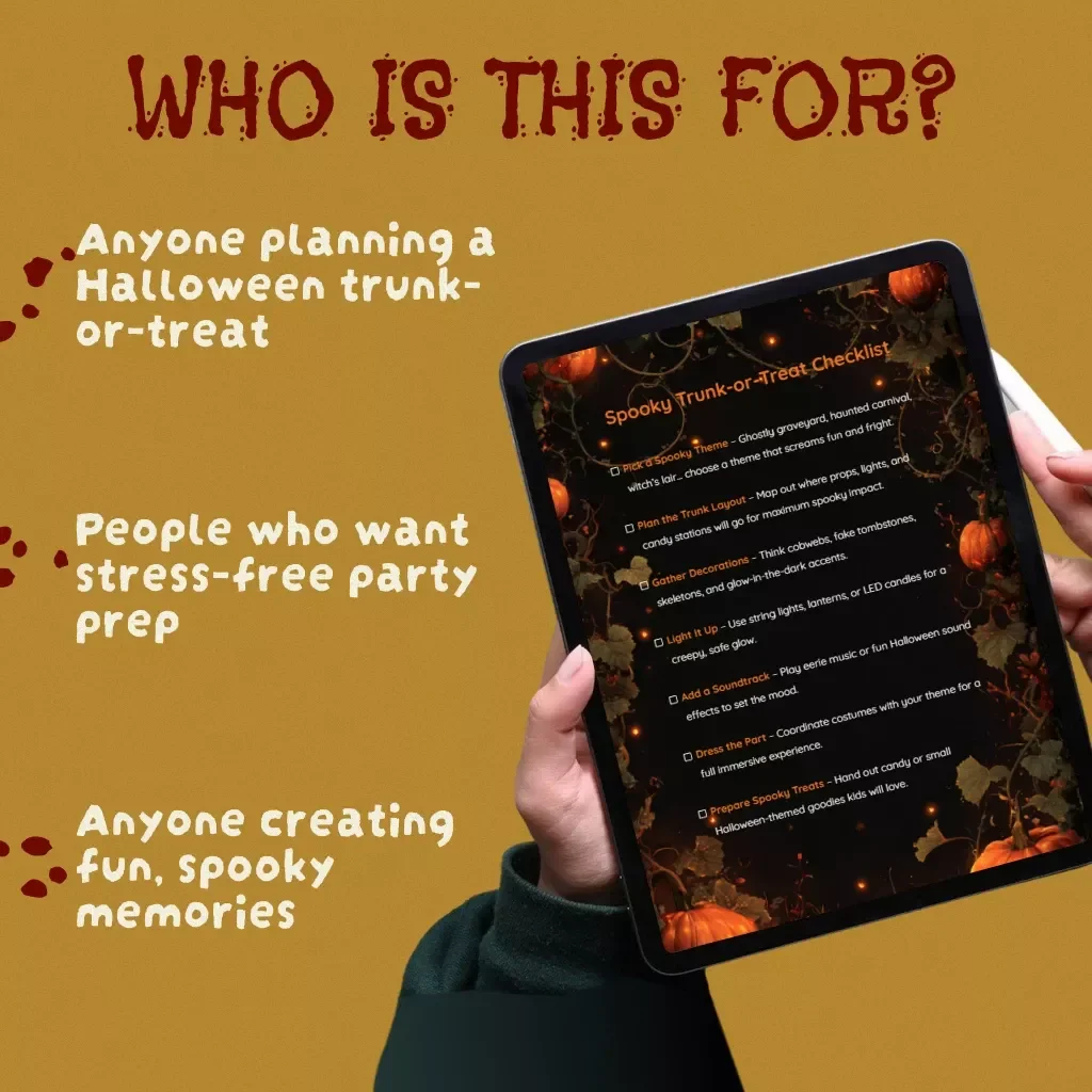 Spooky Trunk-or-Treat Checklist | Printable Digital Halloween Party Planning Guide with Spooky Trunk or Treat Ideas