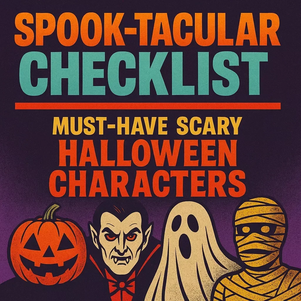 Spook-tacular Checklist: Must-Have Scary Halloween Characters | Printable Digital Download Guide for Party Planning, Costume Ideas & Haunted Decor Inspiration