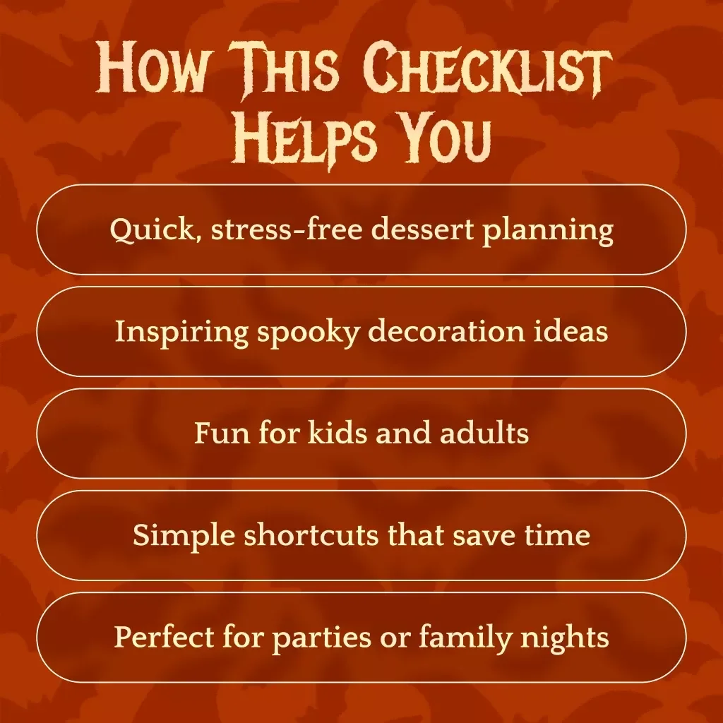 Spooky Dessert Checklist | Digital Halloween Treats Guide | Fun & Easy Spooky Dessert Ideas for Parties, Kids, and DIY Halloween Baking