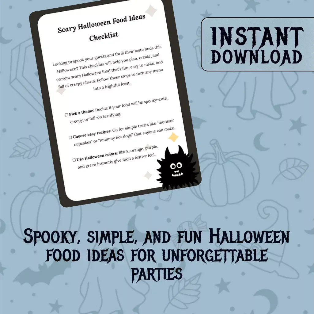 Scary Halloween Food Ideas Checklist | Printable Digital Download | Spooky Party Recipes, Creepy Treats & Halloween Decorations Guide