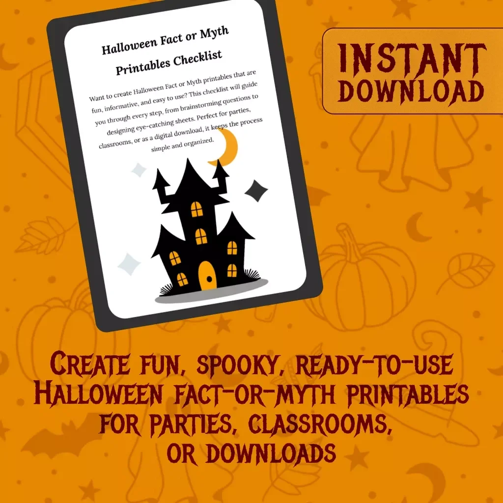 Halloween Fact or Myth Printables Checklist | Digital Download Guide for Creating Fun Halloween Games, Quizzes & Activities